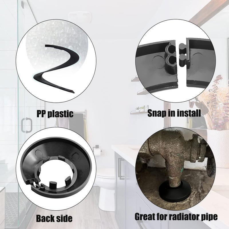 Juvielich 4Pcs PP Plastic Flange Cover Decoration Black Escutcheon Collar Radiator Wall Pipe Tube Decoration for 0.98""/25mm Pipe - Image 3